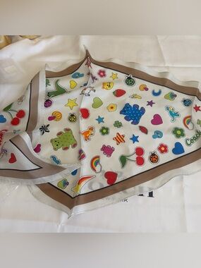 NWT Coach Stickers Print Silk Diamond Scarf—sold out in stores new release